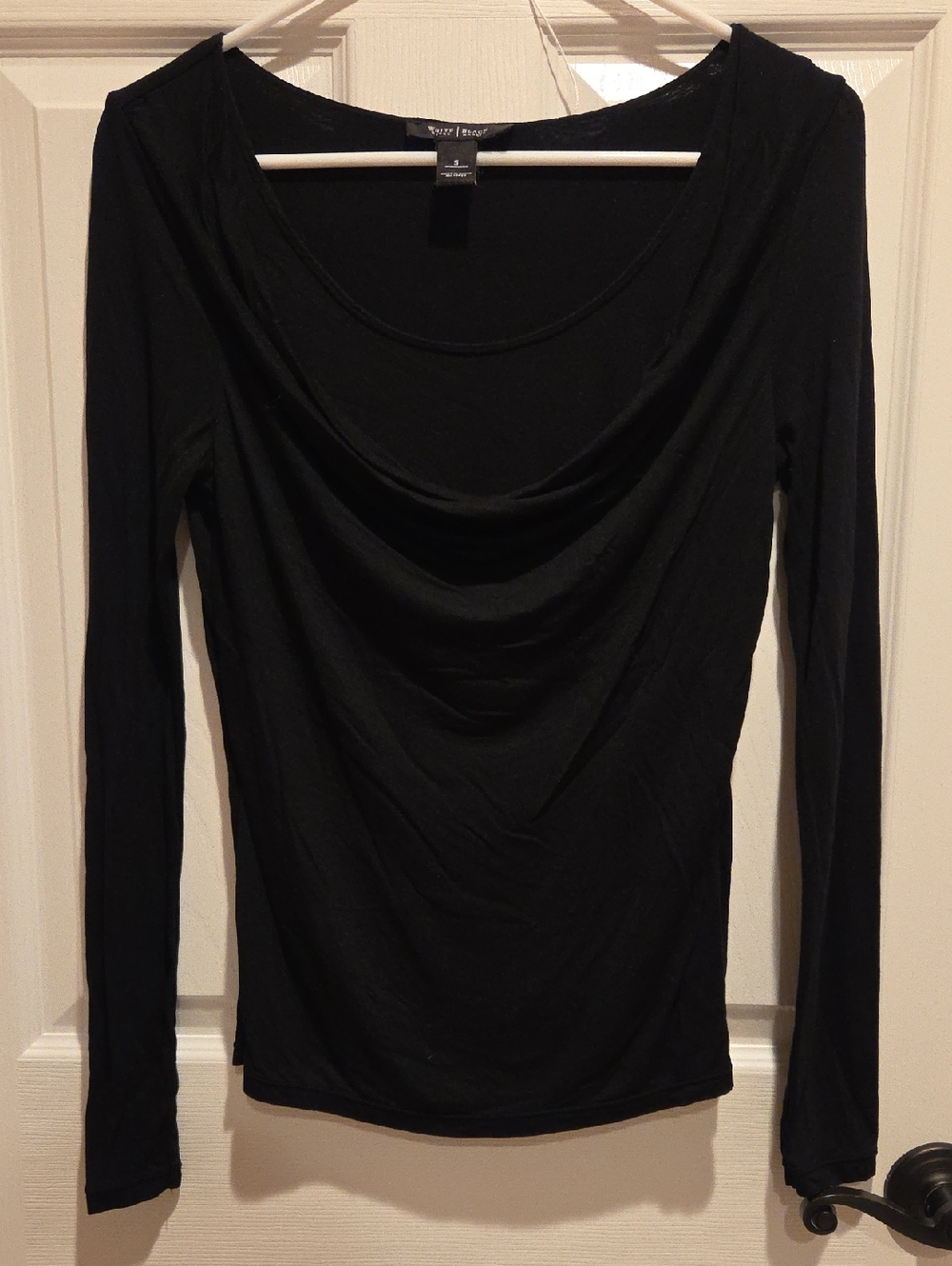 White House Black Market Black Long-Sleeve Drape Neck Top